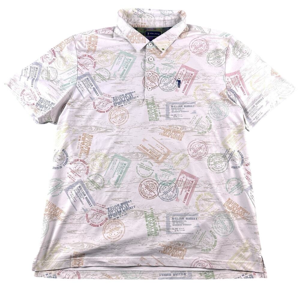 William Murray Performance Polo Mens XL Distillery Whiskey Bourbon Print Stretch - Picture 1 of 16